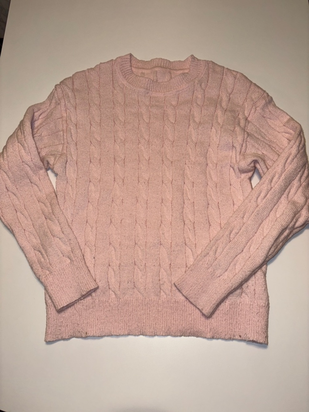 Women's Pink Cable Knit Crewneck Sweater